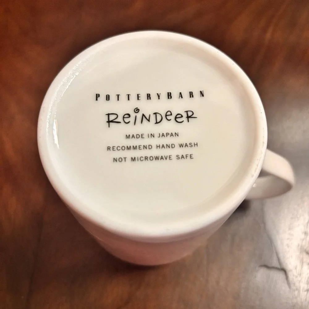 Pottery Barn Reindeer Mug Set of 4 Dasher Dancer‎ Prancer Vixen Christmas